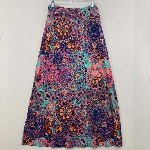 New Artisan NY Maxi Skirt Large Multi Color Floral Boho Stretch Knit Pull-on - Picture 7 of 9